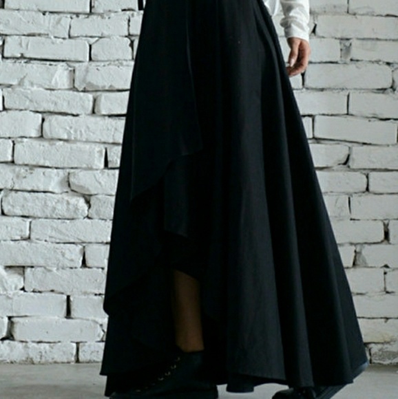 Maxi Black Skirt/Asymmetric Loose Skirt/ - Picture 4 of 6